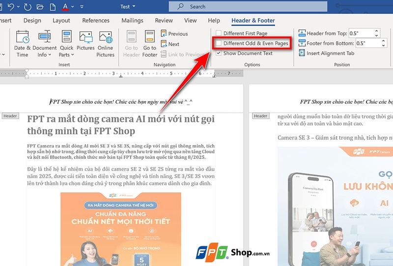Cách tạo Header, Footer khác nhau trên Word - 05