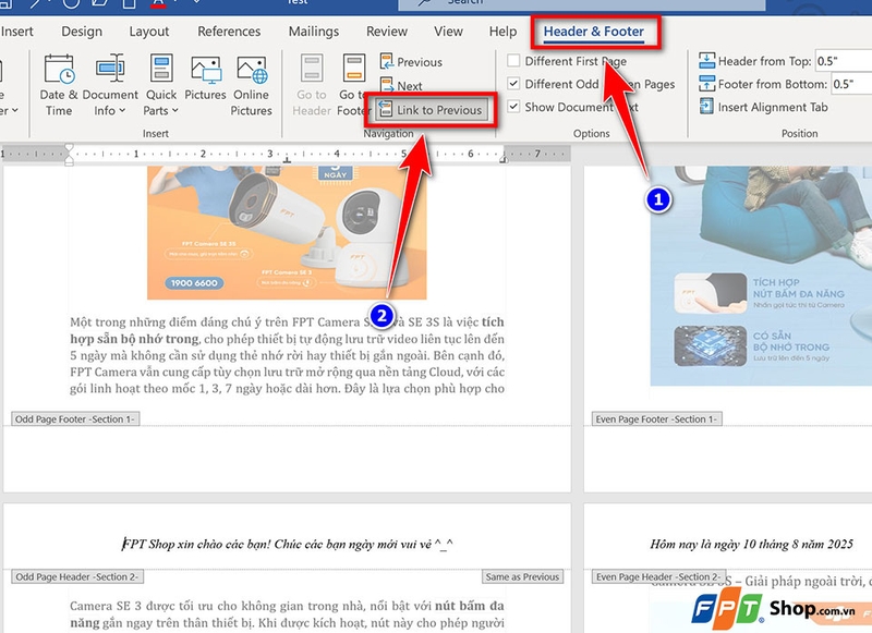 Cách tạo Header, Footer khác nhau trên Word - 09