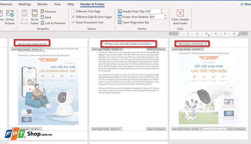 Cách tạo Header, Footer khác nhau trên Word - 10