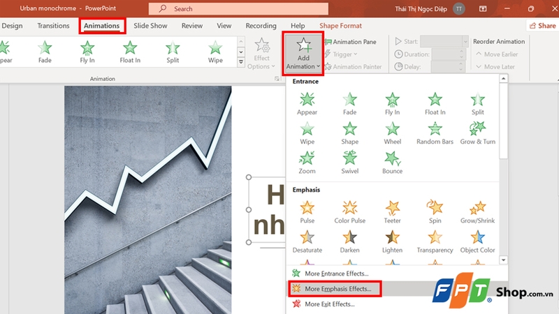 Chọn Emphasis Effects