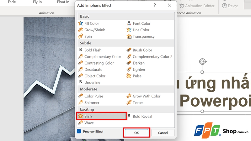 Nhấn vào tùy chọn Blink