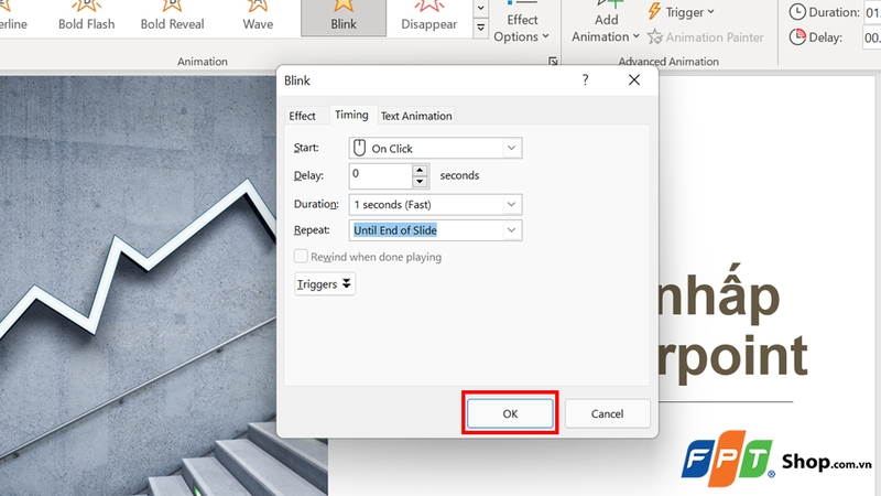Nhấn OK sau khi đã hoàn tất thiết lập