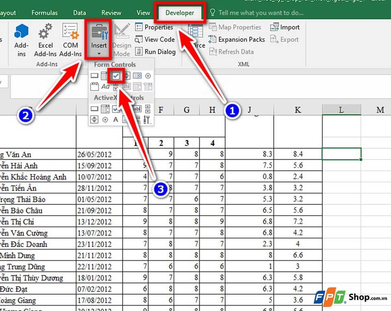 Thêm hộp kiểm vào bảng tính Excel - 07