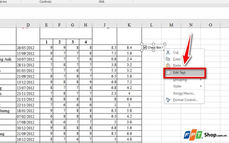 Thêm hộp kiểm vào bảng tính Excel - 06