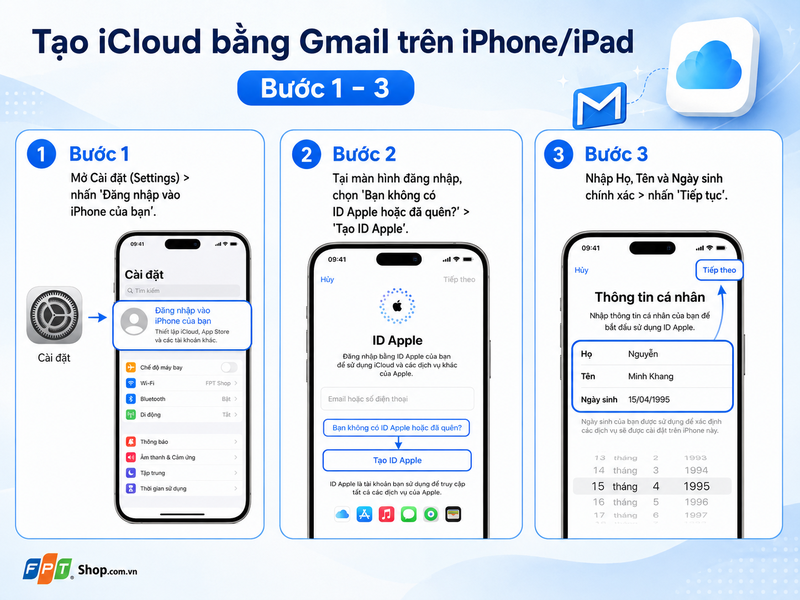 cách tạo iCloud bằng tài khoản Gmail 1.1