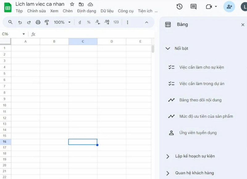 Bạn sẽ thấy nhiều mẫu bảng được thiết kế sẵn