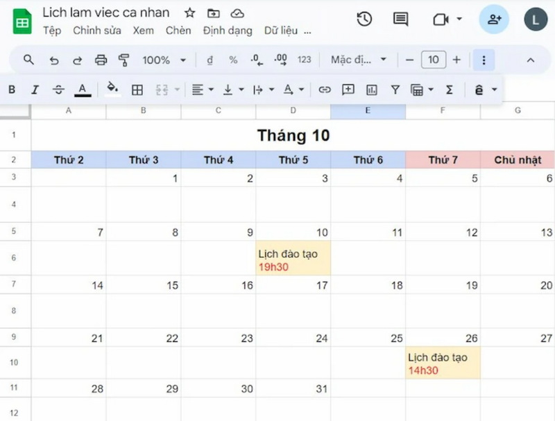Cách tạo lịch trên google sheet
