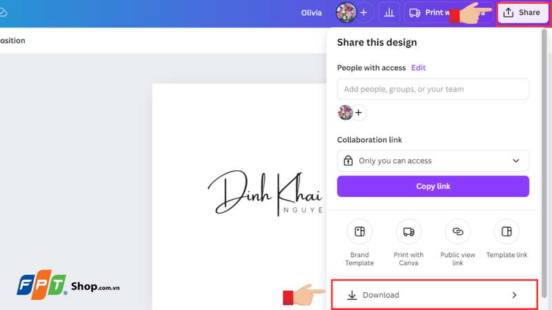chọn Share ở góc trên bên phải màn hình