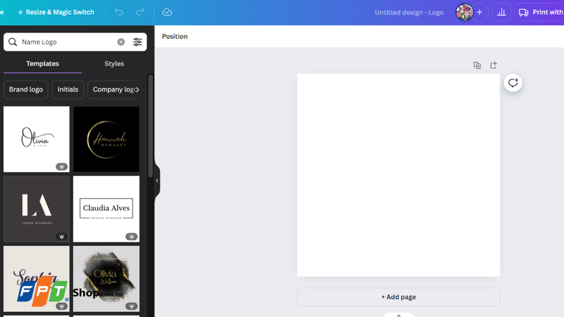 chọn 1 trong những template logo có sẵn