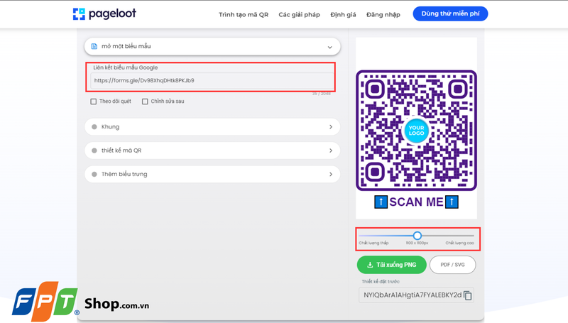 Chèn đường link Google Forms vào ô