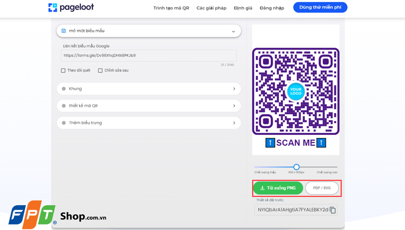 chọn loại định dạng mã QR cần tải xuống