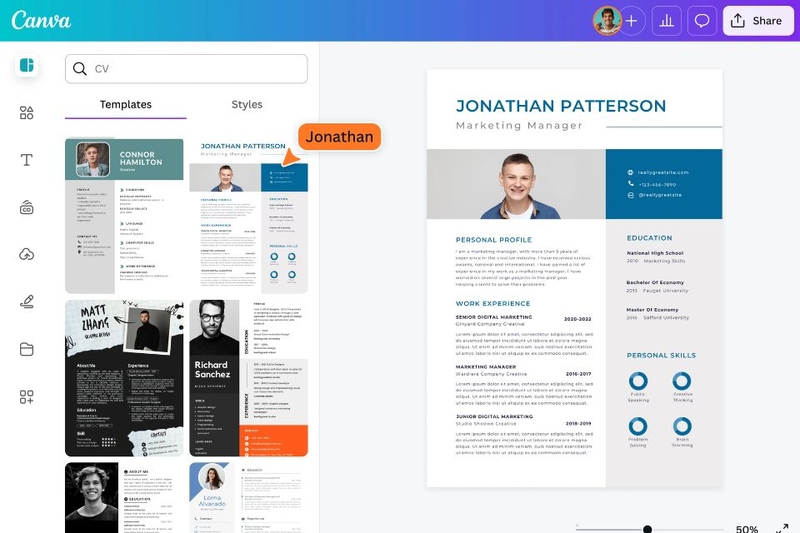 tạo profile cá nhân online Canva