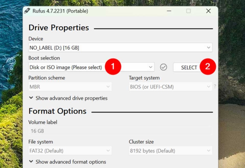 Chọn file ISO Windows trong Rufus