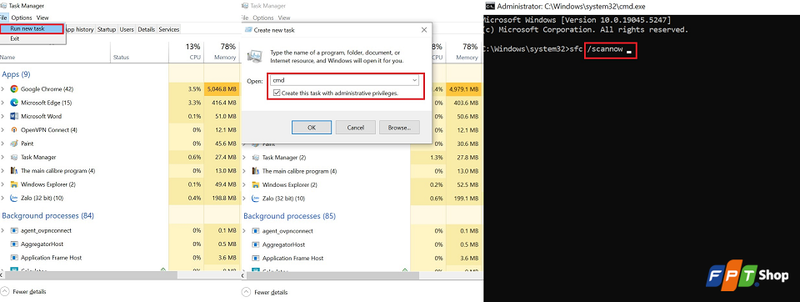 Sửa lỗi file hệ thống bằng System File Checker
