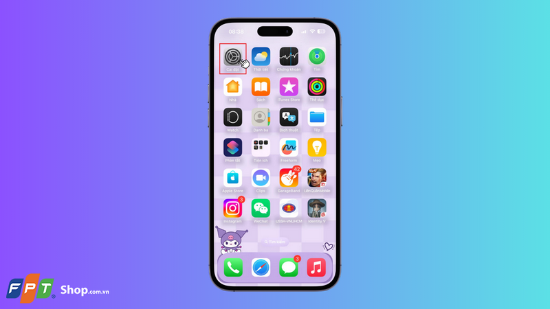 Tại màn hình chính của iPhone 16, hãy truy cập vào ứng dụng Cài đặt của thiết bị