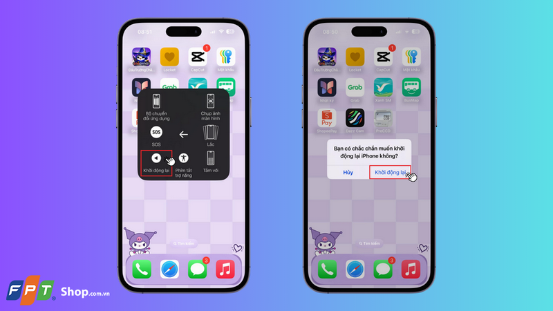 Nhấn vào nút Khởi động lại rồi nhấn thêm một lần nữa để xác nhận rằng bạn muốn khởi động lại iPhone của mình