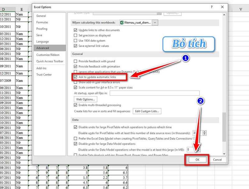 Cách tắt thông báo Update Link trên Excel - 05