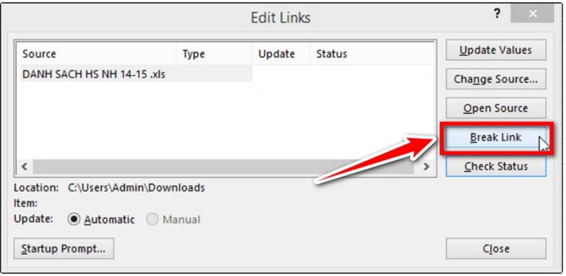 Cách tắt thông báo Update Link trên Excel - 01