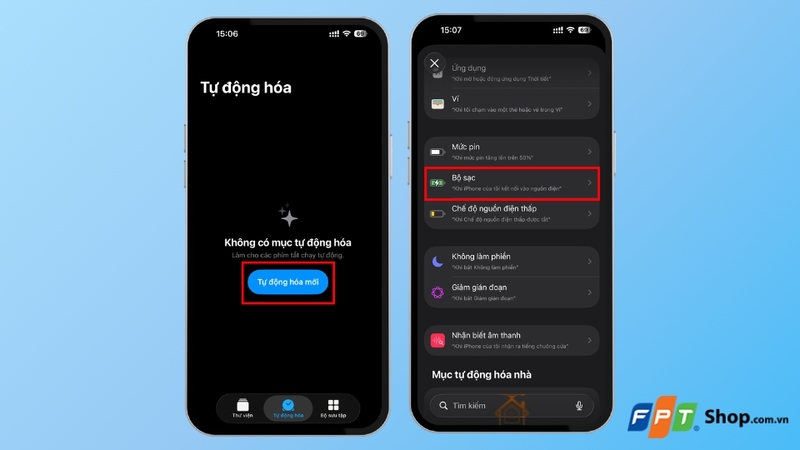 chọn mục Bộ sạc
