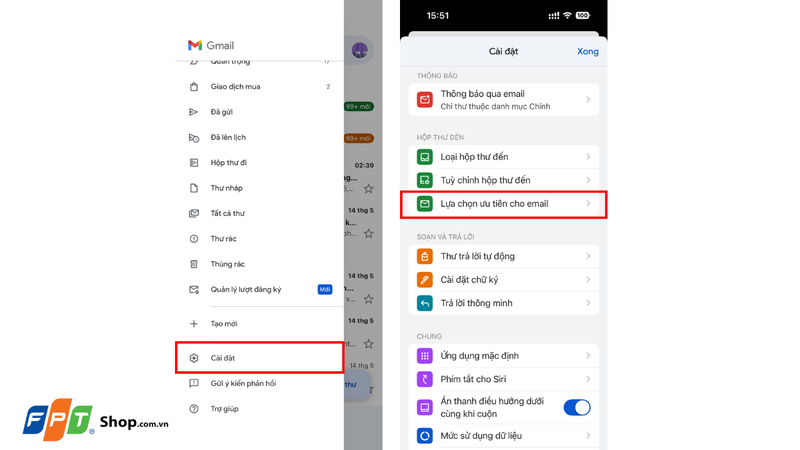 Chọn Lựa chọn ưu tiên cho email