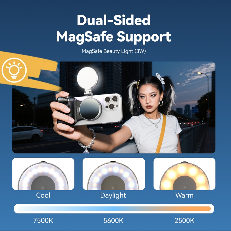 Tay cầm chụp ảnh điện thoại Telesin TPMP001-01 - Hỗ trợ MagSafe hai mặt và đèn chiếu sáng
