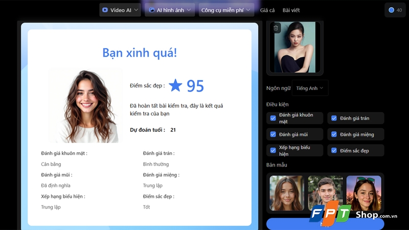 AI Facefy hỗ trợ test độ xinh đẹp qua hình ảnh sử dụng AI