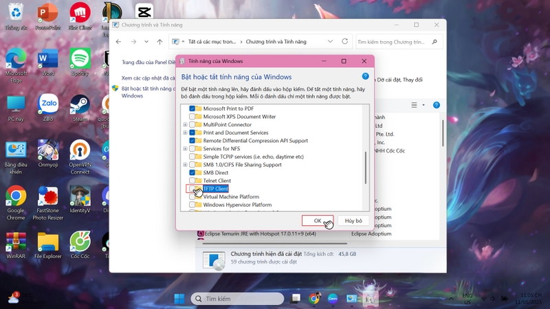 Tích chọn mục TFTP Client