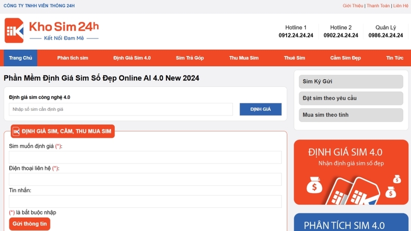 Tính năng thẩm định giá sim online 4.0 tại khosim24h.com ứng dụng công nghệ hiện đại