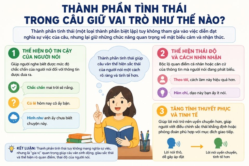 Thành phần tình thái trong câu giữ vai trò như thế nào?