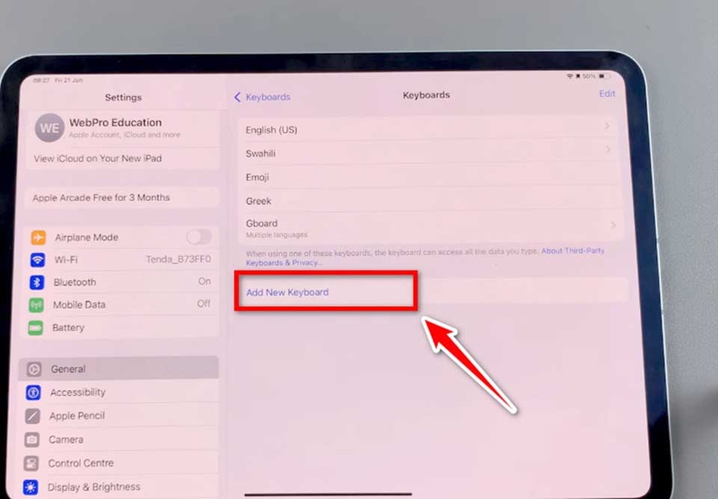 Thêm hoặc thay đổi bàn phím trên iPad - 02