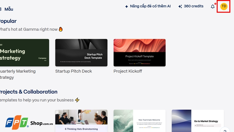 Nhấn biểu tượng hồ sơ người dùng