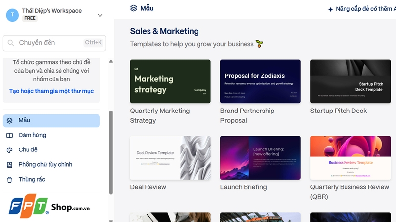 Giao diện Gamma AI sử dụng tiếng Việt