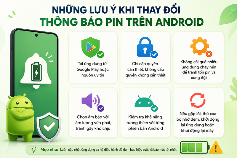Những lưu ý khi thay đổi thông báo pin trên Android