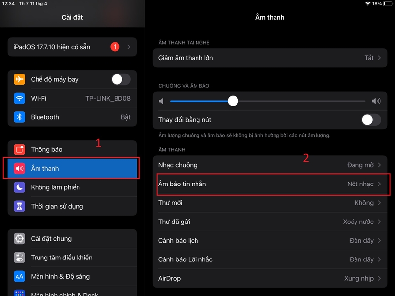 Thay đổi thông báo tin nhắn trên iPad 4