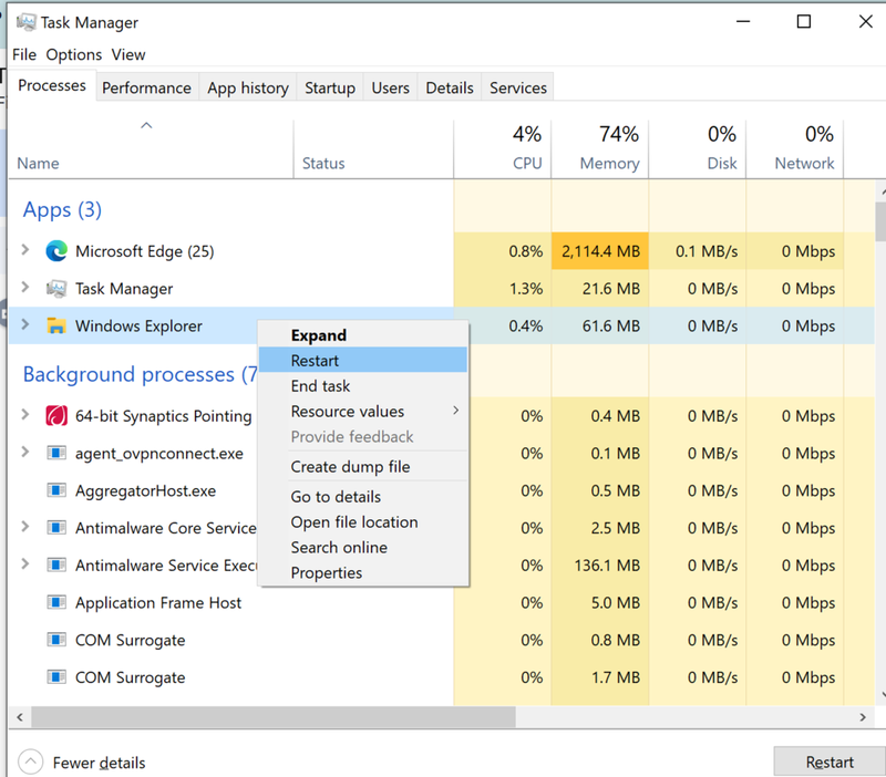 Khởi động lại Windows Explorer