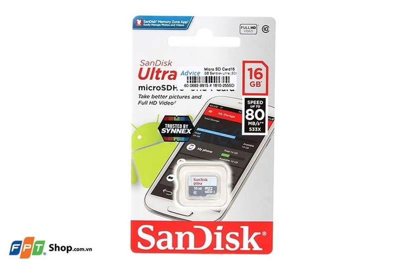 MicroSD 16GB Sandisk C10 80MB/s (ảnh 1)