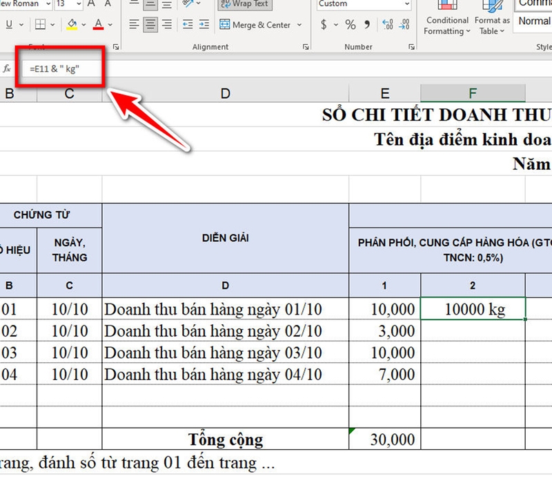 Cách thêm đơn vị vào ô trong Excel - 08