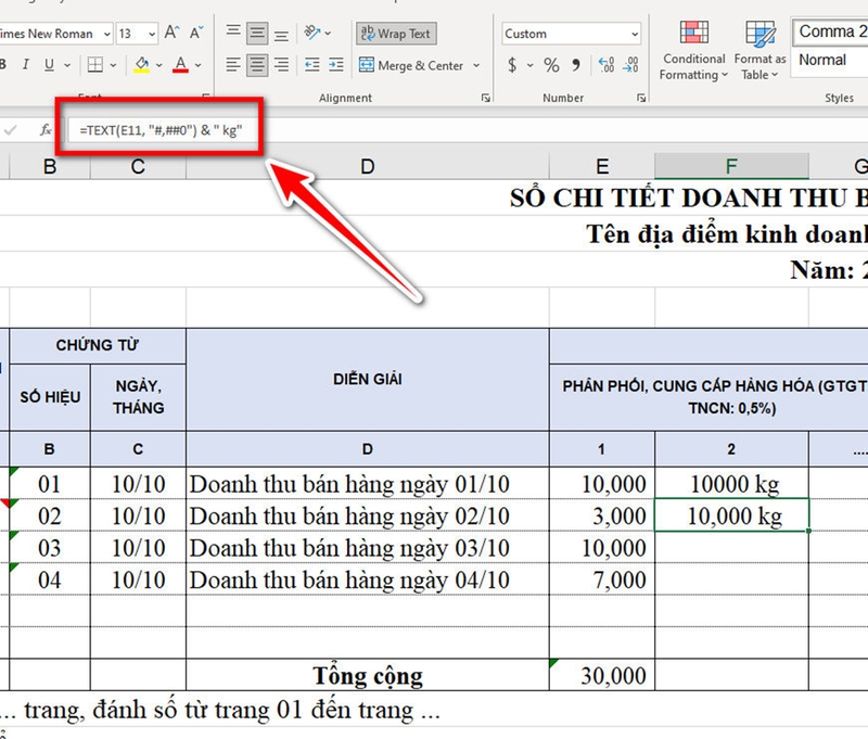 Cách thêm đơn vị vào ô trong Excel - 09