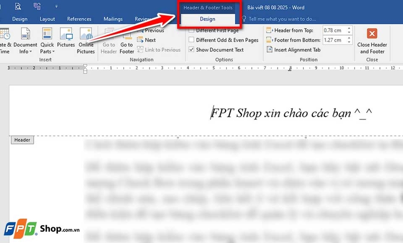 Cách thêm dòng cho Header, Footer trong Word - 09