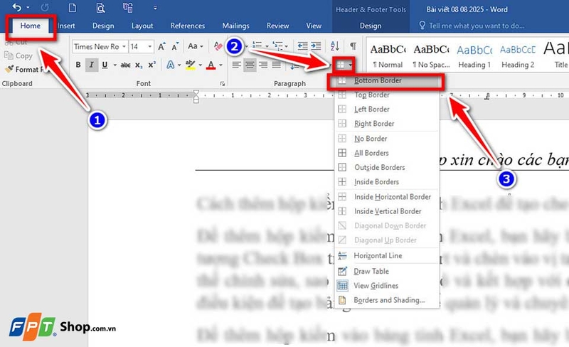 Cách thêm dòng cho Header, Footer trong Word - 07