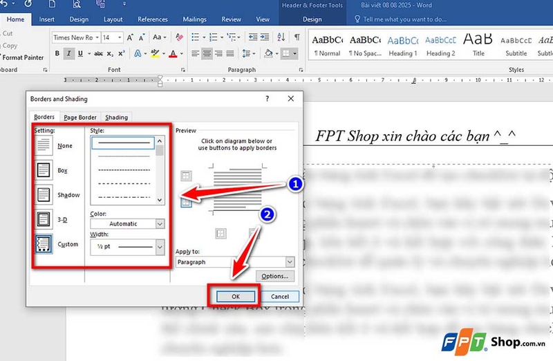Cách thêm dòng cho Header, Footer trong Word - 08