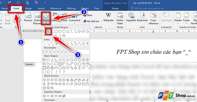 Cách thêm dòng cho Header, Footer trong Word - 06
