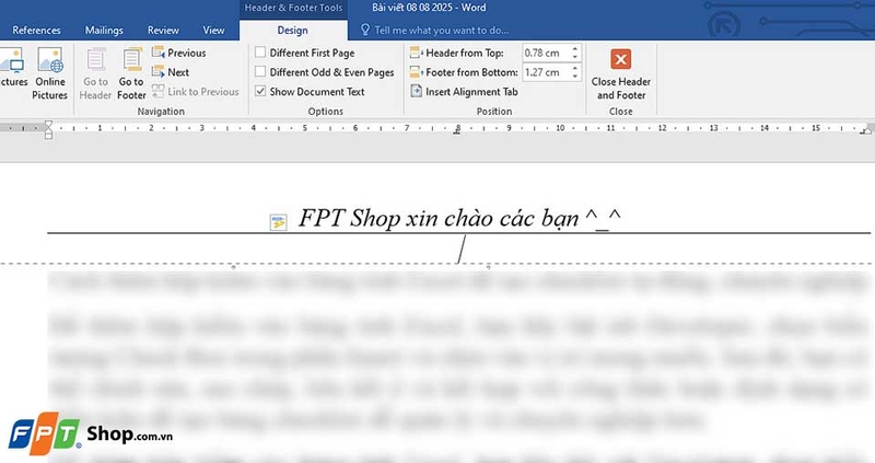 Cách thêm dòng cho Header, Footer trong Word - 03