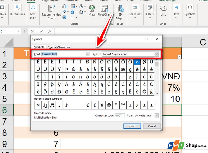 Cách chèn ký tự đặc biệt trong Excel - 08