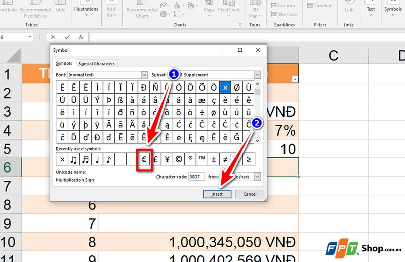 Cách chèn ký tự đặc biệt trong Excel - 07