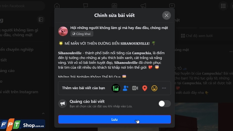 Nhấp vào nút Lưu để tiến hành chỉnh sửa bài viết