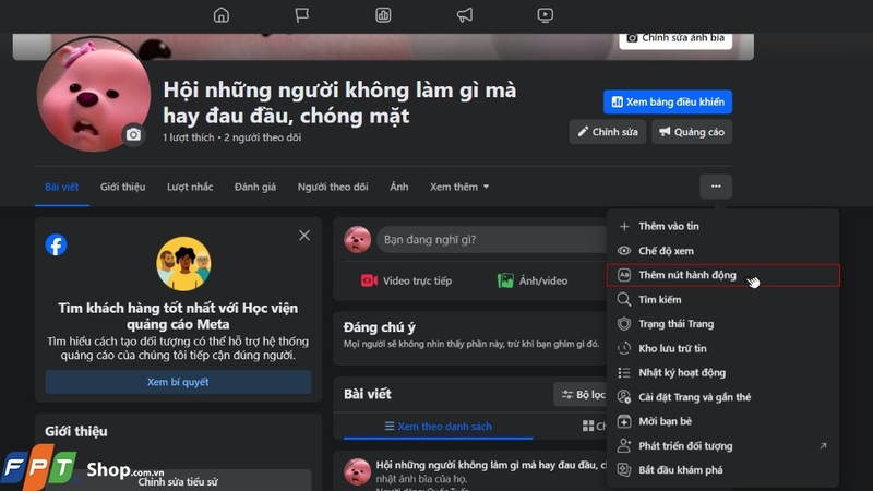 Đăng nhập tài khoản Facebook và truy cập vào Trang mà bạn muốn thêm nút nhắn tin