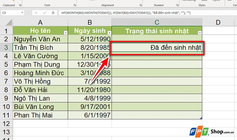 Cách theo dõi sinh nhật trong Excel - 04