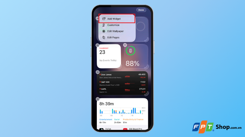 Nhấn Add widget