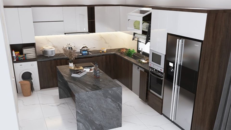 Thiết kế nhà bếp với mặt bàn đá tự nhiên